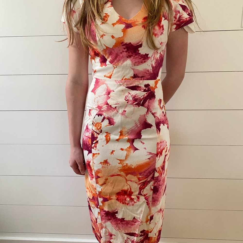 Black Halo Floral V-Neck Dress - Pink and Orange